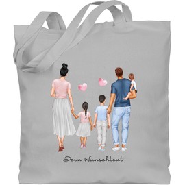 Geschenk mit Namen personalisiert by Shirtracer - Cotton Bag - Gifts for Parents of 3 Children | Gift Idea of Three Siblings for Parents | Sibling Gifts for Mum and Dad |, 2 Light Grey