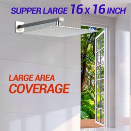 16 Inch Rain Shower Head Brushed Nickel Ceiling Mount 304 Stainless Steel High Pressure Rainfall Showerhead Ultra Thin Water Saving