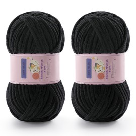 2 Pack Chunky Yarn for Crocheting - Chenille Yarn for Knitting - 142 Yards/7 Oz - 100% Polyester - Super Soft Bulky Crochet Blankets Amigurumi Craft Hat Shoes（2-Black）