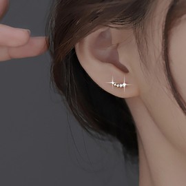 Sttiafay Boho Crystal Ear Climber Earrings Cubic Zirconia Crawler Earrings Silver Small Rhinestone Earrings Sparkling Cz Stud Earrings Vintage Minimalist Earrings Jewelry for Women