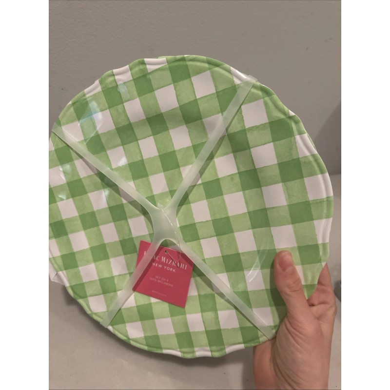 Isaac Mizrahi Green Gingham 11” Melamine Dinner Plates Set Of