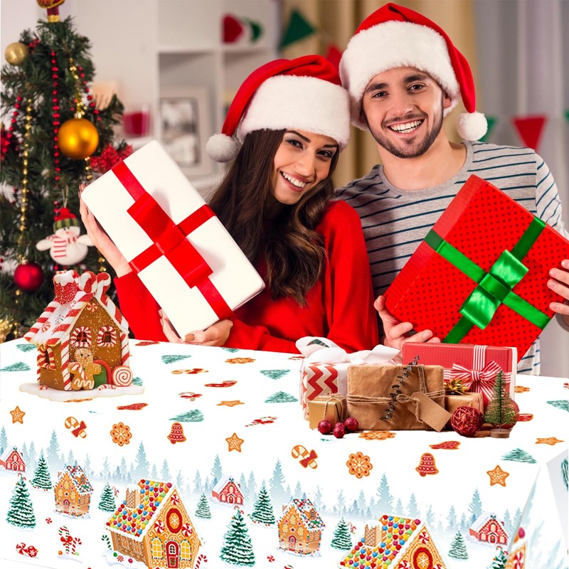 PHOGARY 2 Pack Christmas Tablecloths Gingerbread Tablecloth, Gingerbread House Tablecloths