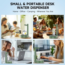 Desktop Water Dispenser for 5 Gallon Bottle, Mottinhill Portable Tabletop Electric Rechargeable Water Dispensers for 1-5 Gallon Jug for Home, Office, Camping, Outdoor, Easy to Use (Green)