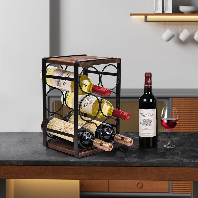 SODUKU Rustic Wood Countertop Wine Rack 6 Bottles No Need
