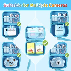 OFIKAL Kids Camera Case with Dinosaur Pattern, Shoulder Bag for Children, Camera Box for Child, Portable Hard Case for Kid Shockproof Storage Box, Fits Most Kids Digital Cameras (Blue)