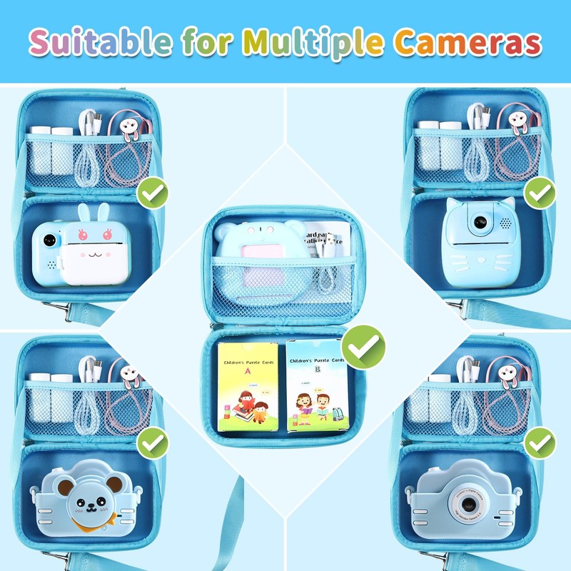 OFIKAL Kids Camera Case with Dinosaur Pattern, Shoulder Bag for