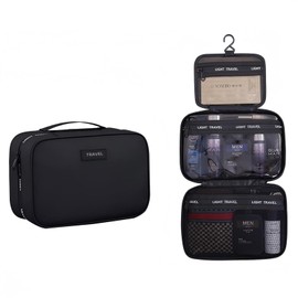 Hanging Toiletry Bag for Travel - Large Waterproof Makeup Cosmetic Organizer for Men & Women, Shaving Dopp Kit with Hook, Fits Full-Sized Shampoo, Brushes, Bathroom Essentials (Black)