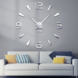 suaywo Silver 3D DIY Wall Clock Modern Mute DIY Frameless Large Wall Clocks for Kitchen Wall Clock Stickers for DIY Living Room Decor Home Living Room Bedroom Office