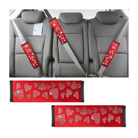 JNNJ 2PCS Bling Car Seat Belt Cover, Crystal Soft Shoulder Neck Protector Pad, Diamond Rhinestones Seatbelt Cushion for Women Girls, Auto Interior Accessories Universal for SUV, Truck（Red）