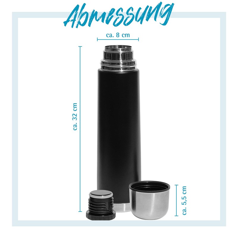 GRÄWE Thermos Flask, 1 Litre Stainless Steel Drinking Bottle, Thermos