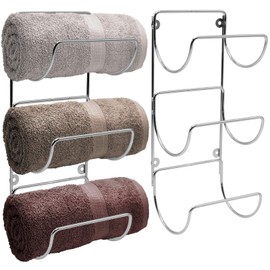 Sorbus Towel Holder for Bathroom Wall - 6 Level Wall Mounted Towel Rack Shelves for Rolled Bath Towels, Washcloths, Linen - Silver Hanging Towel Racks for Bathroom, Spa, Salon, Towel Storage Organizer