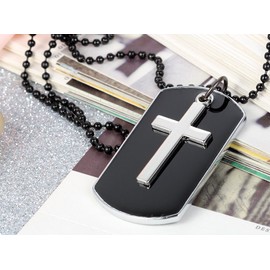 Flongo Men's Aloy Silver Cross Army Dog Tag Pendant Necklace, 27.5 in ch Chain