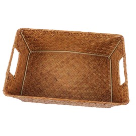 WOONEKY Seagrass Woven Rectangle Basket Wicker Storage Basket for Desktop Hotel Easy to Carry