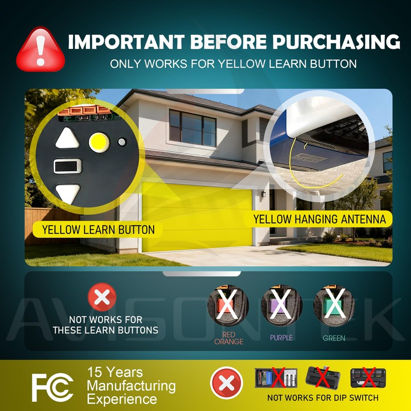 2 for 950ESTD Chamberlain Garage Door Opener Remote, Yellow Learn