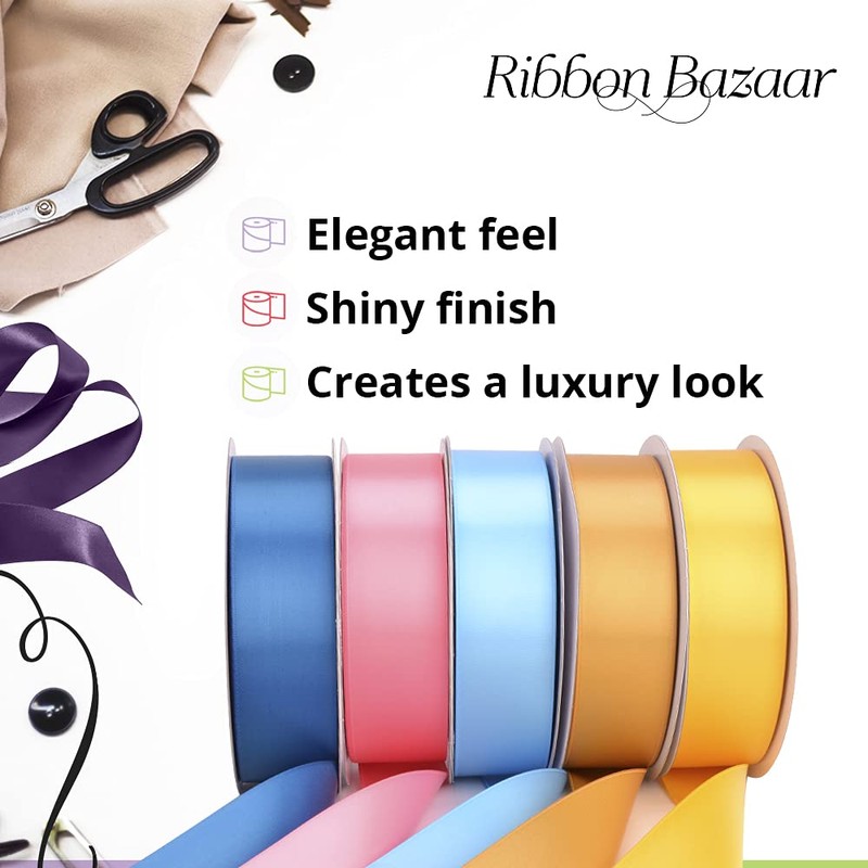 Ribbon Bazaar Double Faced Satin 2-1/4 Inch Black 25 Yards