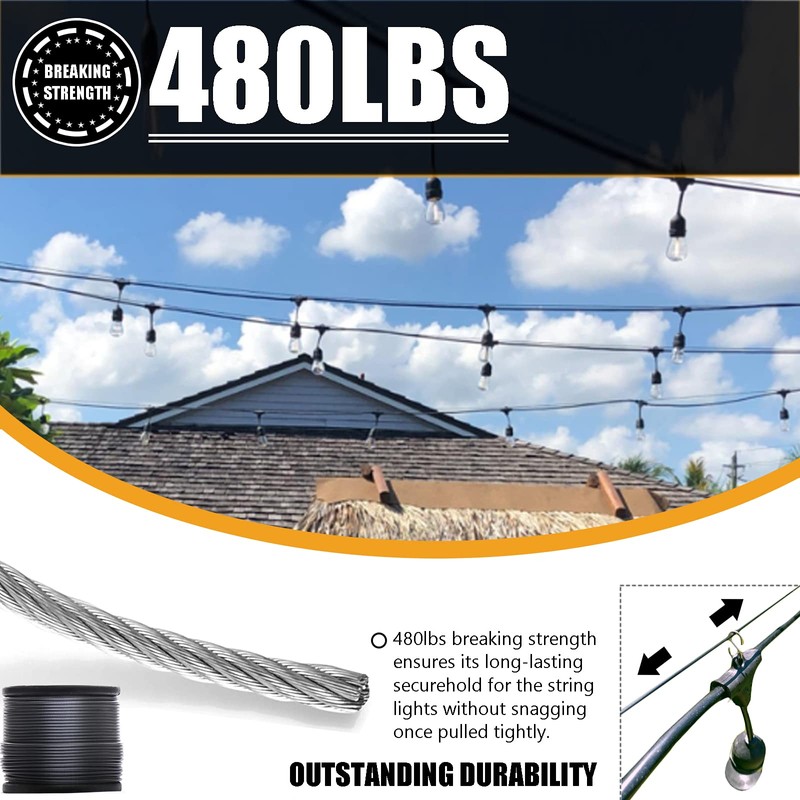 String Light Hanging Kit with 164 Ft Nylon Coated 304