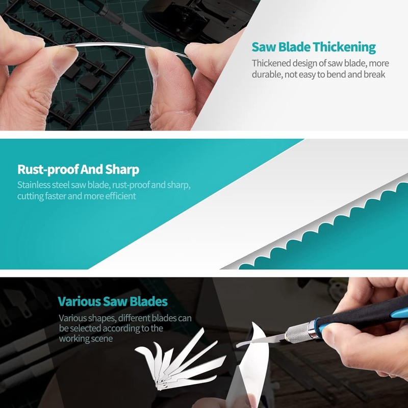 Prozwee Model Craft Hand Saw Kit(with 14PCS Saw Blades),Modeling Knife
