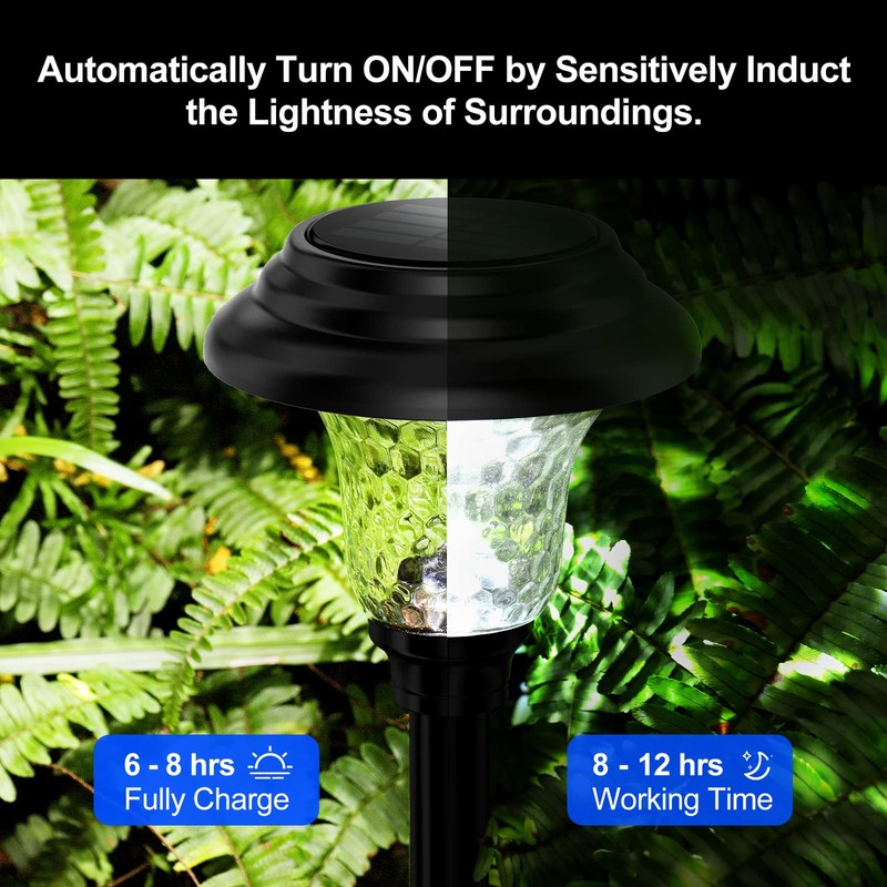 Glass Solar Lights Outdoor, 8 Pack Super Bright Solar Pathway