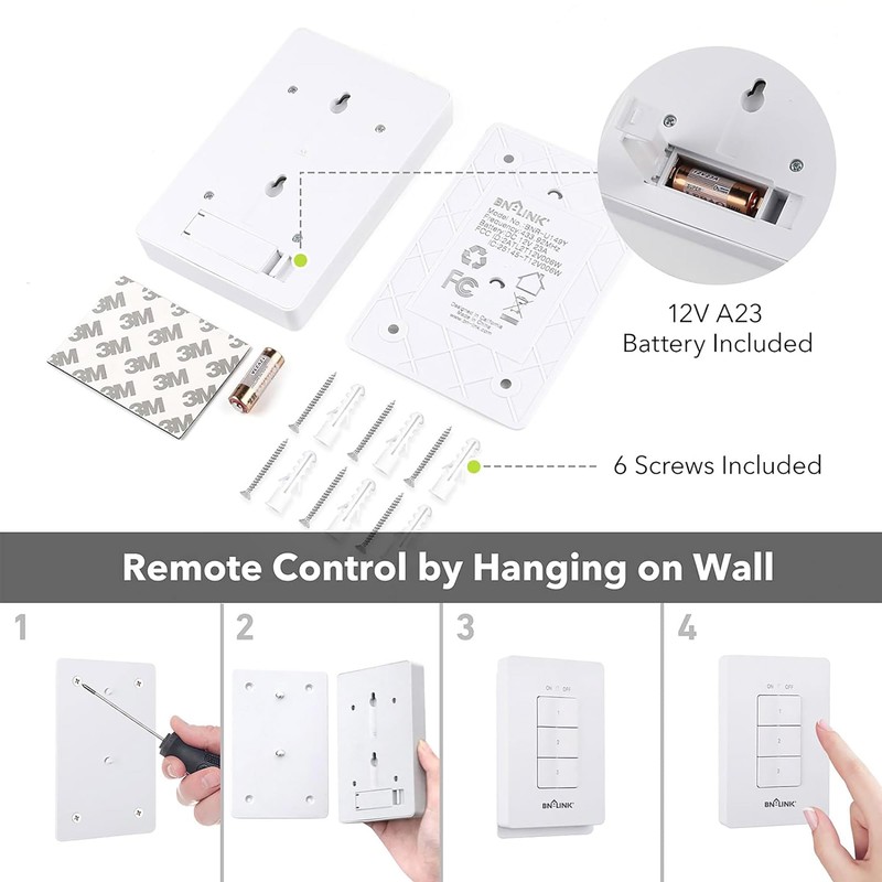 BN-LINK Mini Wireless Wall-Mounting Remote Control Outlet Switch Power Plug