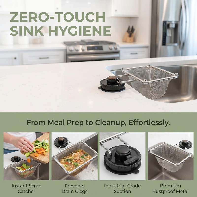 Kitchen Sink Strainer with 50 Disposable Mesh Bags, Rustproof Corner
