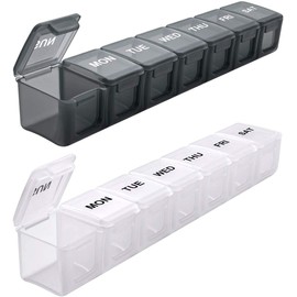 Large Weekly Pill Organizer, Sukuos Large Daily Pill Cases for Pills/Vitamin/Fish Oil/Supplements (black+clear)
