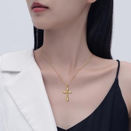 Rnivida Gold Plated Sterling Silver Cross Necklace for Women, Simple Gold Cross Pendant Necklace for Women Christian Jewelry Gift