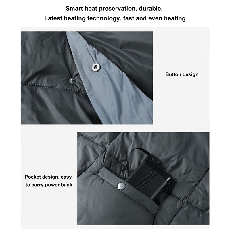 USB Heated Blanket Dark Grey 3 Temp Modes 52x43in Soft