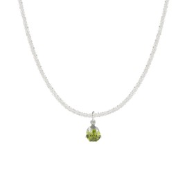 ALRNBY Peridot Necklace Silver Necklace with Crystal for Women Green Zircon Choker for Women Dainty Simple Pendant Jewelry