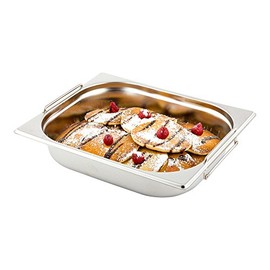Met Lux 20.5 Inch x 10.4 Inch x 2.5 Inch Steam Table Pan, 1 Half Size Hotel Pan - Anti-Jam, Deep, Silver Stainless Steel Half Size Pan, With Collapsible Handles, For Parties Or Events - Restaurantware