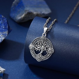 Tree of Life Necklace 925 Sterling Silver Tree of Life Viking Pendant Necklace Viking Amulet Jewellery Gifts for Men Women Stainless Steel Chain 60 cm, Sterling Silver, No Gemstone