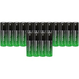 CWUU Flat Top 18650 Rechargeable Battery 9900mAh High Capacity 3.7 Volt Rechargeable Battery for Headlamp, Flashlight 250224 (Flat Top, 16 Pack)