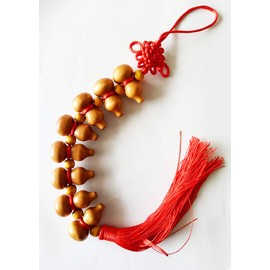 FengShuiGe Traditional Chinese Peach Wood Eight Hoist Gourd/Chinese Good Luck Wu Lou/Hu Lu Gourd Tassel Hanging Charm Feng Shui Ornament (Blank Gourd)