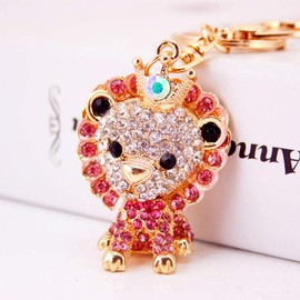Grtdrm Cute Lion Shape Crystal Rhinestone Sparkling Keychain Bag Pendant Handbag Charm for Women Girls(Pink)