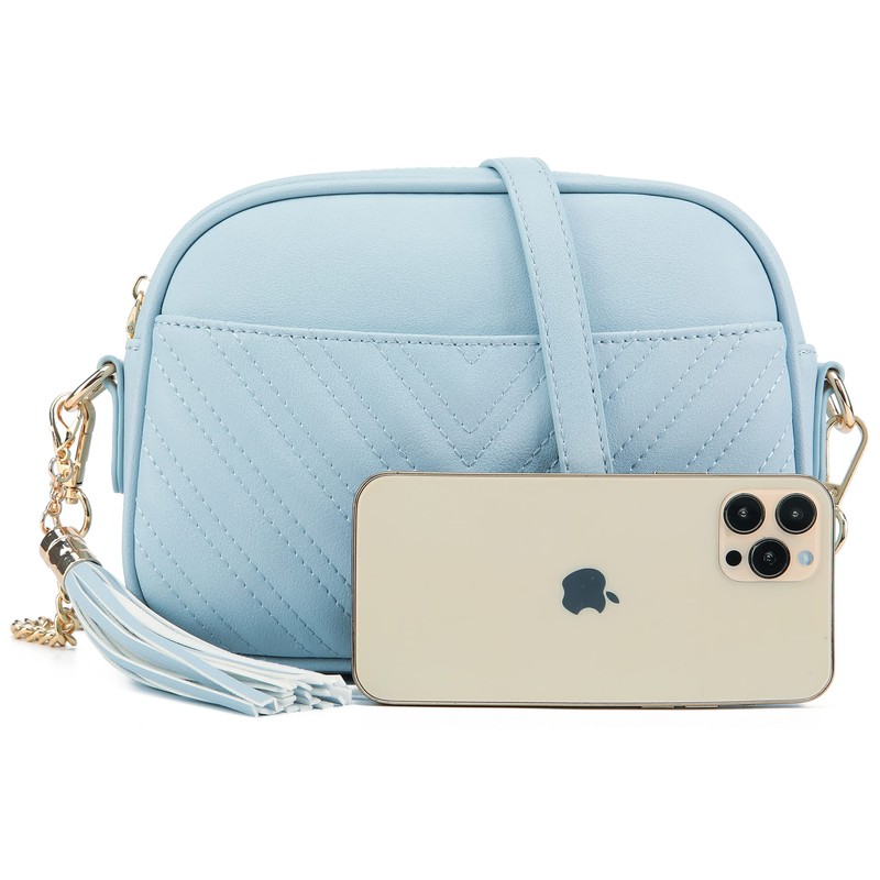 lola mae Bolso bandolera acolchado, diseño moderno, Gris azulado