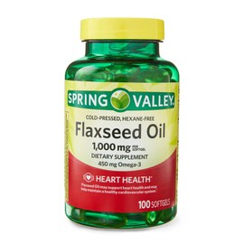 BASKETGOODS Flaxseed Oil Softgels - Vegan Omega 3,6 and 9 Dietary Supplement - Flaxseed 1000mg Softgels per Serving - Flax Seed Oil Pills by Spring Valley 100 Count (Pack of 1) - Set by Basket Goods
