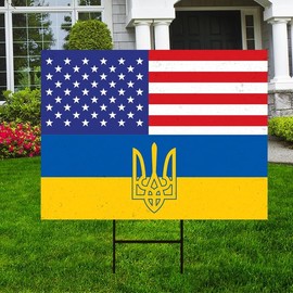 Stand With Ukraine Yard Sign - We Stand With Volodymyr Zelensky, Support Ukraine, Ukrainian Flag, Anti Trump Putin Sign with Metal H-Stake, VP14767 (Multicolor, 18" x 12", Double Sided)