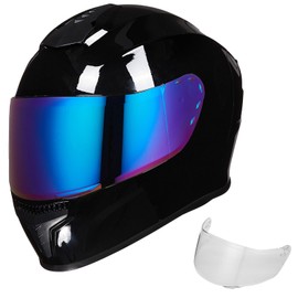 AUBOA Full Face Motorcycle Helmets for Adults Men and Women DOT Street Bike Racing Helmet with Extra Clear Visor Model MD-813C (Gloss Black, L)