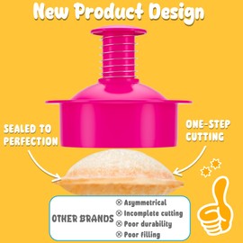 Sandwich Cutter and Sealer Round Cut and Seal Sandwich Maker, Crustless Peanut Butter & Jelly Sandwich Cookie Cutter-Pink Round