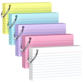 250-Pack Colored Index Cards, 3x5 Inch w/Key Ring – 180gsm Heavyweight Flashcards – 5 Vibrant Colors Flash Cards (White Pink Purple Blue Yellow) – Perfect for Study, Notes & Memory, Students School