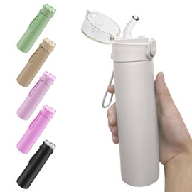 AMFUN 250ml Stainless Steel Insulated Water Bottles, Double Wall Vacuum Small Flask, Water Bottle with Straw, Leakproof Drinks Bottle with Carry Handle for Hot&Cold Drinks (Space Gray)