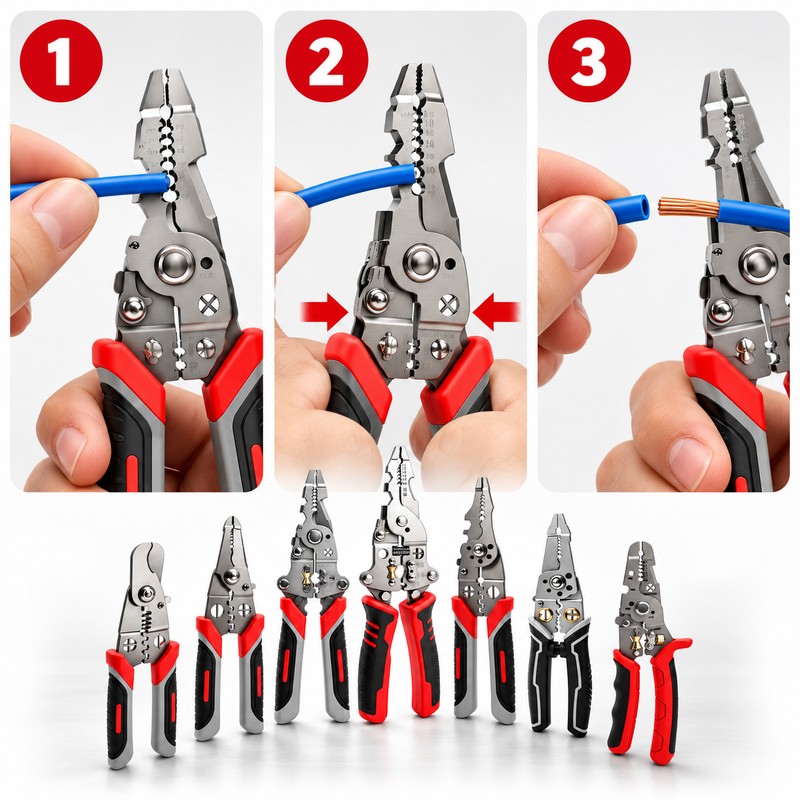 12-in-1 Multifunctional Wire Stripper Pliers, Foldable Electrician Tool with Live/Neutral