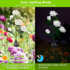 2pcs Solar Powered LED Decorative Lamp Outdoor Rose Flower Water Resistant Pathway Stake Lights for Garden DecorColor: Yellow Color
