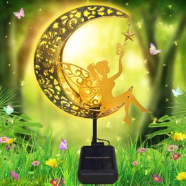 TZEKING Moon Solar Lights Garden Decoration Patio Decoration Moon Solar Lights Outdoor Garden Elf / Flower Fairy Waterproof Solar Light with Ground Spike Metal Moon Solar Lights Garden Decoration Moon