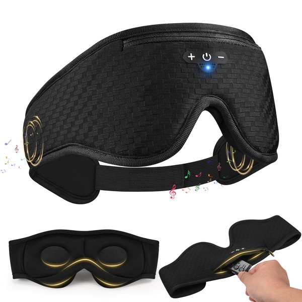 BULYPAZY 3D Contoured Sleep Mask with Bluetooth Headphones, Adjustable Blackout