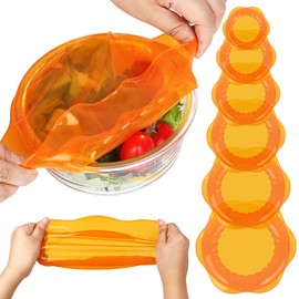 Silicone Stretch Lids for Food Storage in Fridge, Reusable Elastic Bowl Covers for Cup, Cans, Jars, Round & Rectangle Container, Food Grade Silicone Microwave Food Cover, Orange, 6PCS