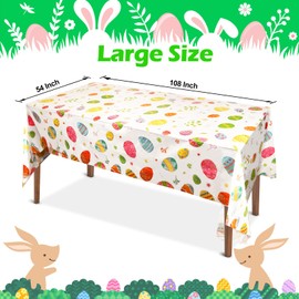 MiniRed Happy Easter Plastic Table Cloth for Parties, Easter Colorful Eggs Plastic Table Cover 2024, Disposable Party Table Clothes Decorations Supplies. (54” X 108”)