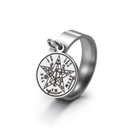 Tetragrammaton Pentagram Ring for Men Women Stainless Steel Sacred Geometry Jewelry Amulet Mystical Symbol Punk Ring (11)