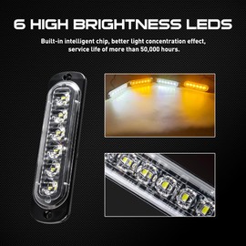 Chemini 4 in 1 LED Emergency Strobe Lights 12-24V Grill Strobe Lights 6 LED Flashing Police Light Warning Hazard Lights Wireless Remote Control for Car Vehicles Trucks SUV-Amber And White