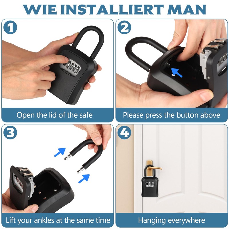 Aoyfuwell Key Safe with Shackle, Key Safe with Number Code,