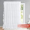 NICETOWN Voile Sheer White Ruffle Curtains, Rod Pocket 3 Layers